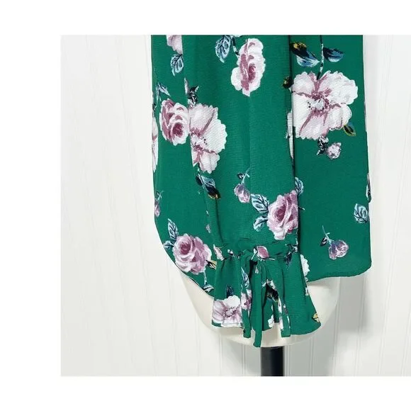 Live To Be Spoiled Floral Print Long Bell Sleeve Blouse Keyhole Back Green Large - Picture 6 of 14